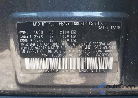 2011 Subaru Legacy 3.6R Limited из США, поврежденный, VIN 4S3BMEL68B2235165